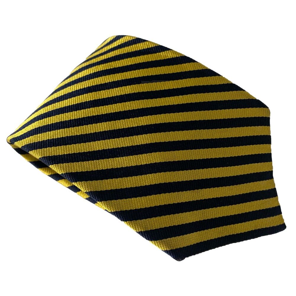 Brooks Brothers Maker Tie Striped Navy Yellow Silk 58" 3.75"